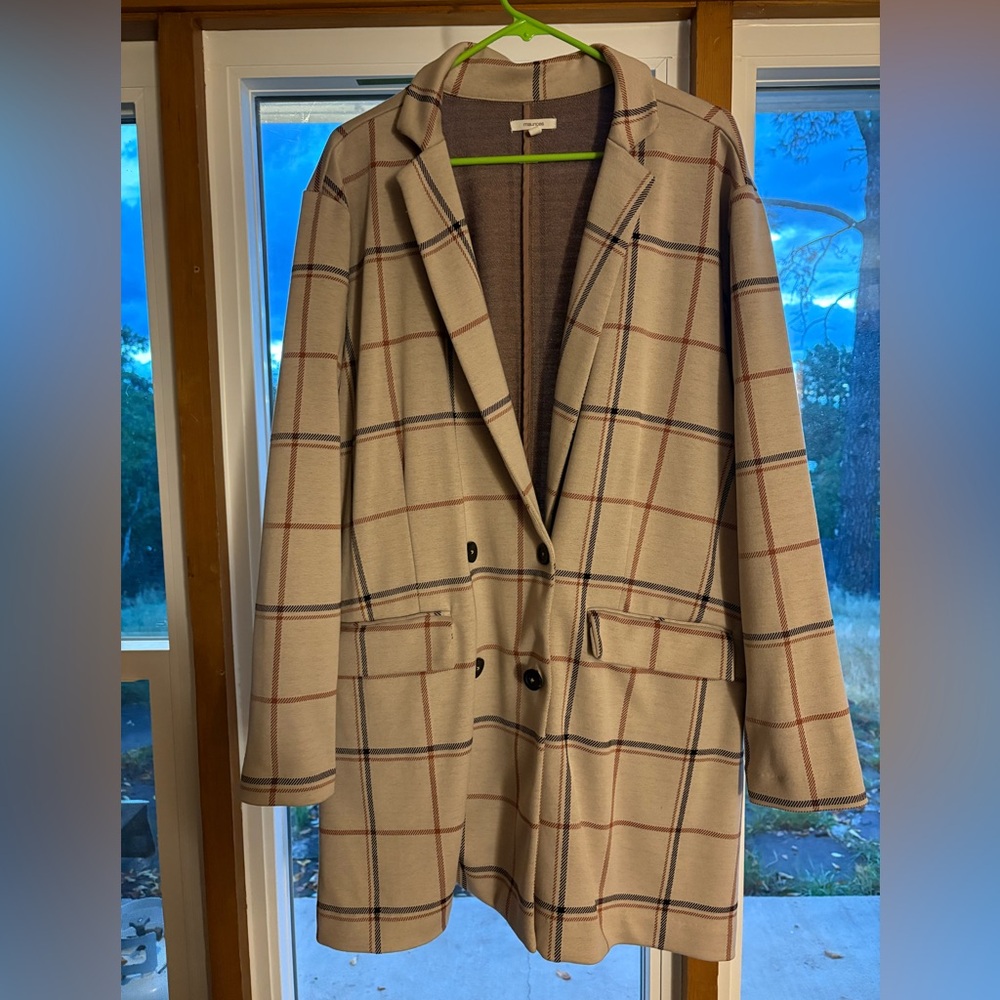 Plaid Beige Windowpane Women’s Blazer Coat